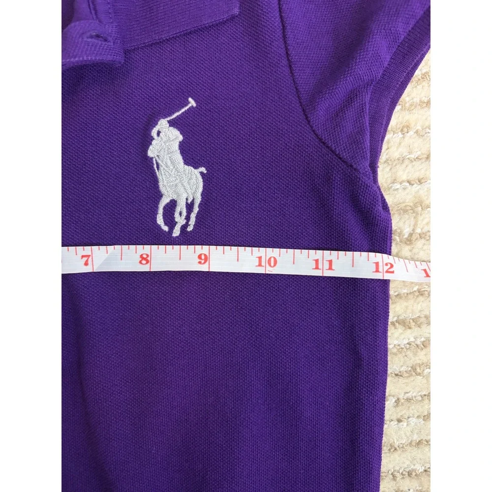Ralph Lauren Girls Purple White Big Pony Cotton Pique Polo Shirt Size 6 Preppy